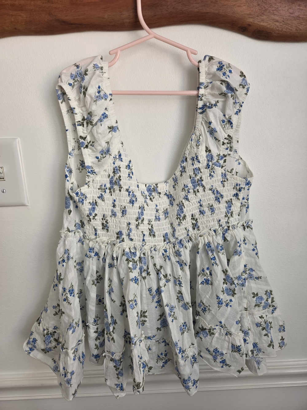 Self Esteem White Camisole with Blue Floral Print and Lace Trim - Picture 5 of 6